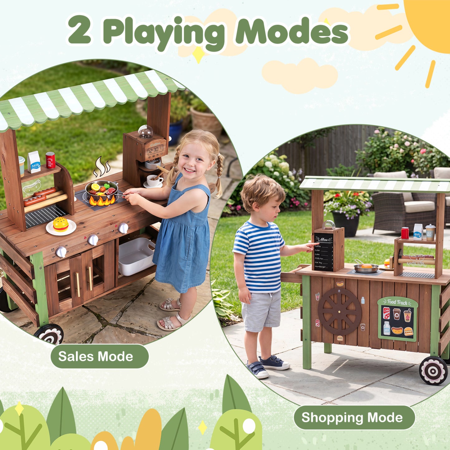 Wooden Grocery Store Playset, Large Wheels