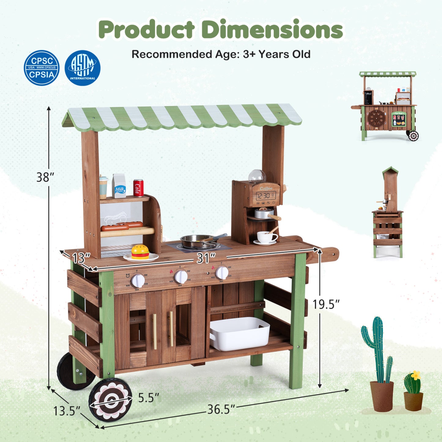 Wooden Grocery Store Playset, Large Wheels