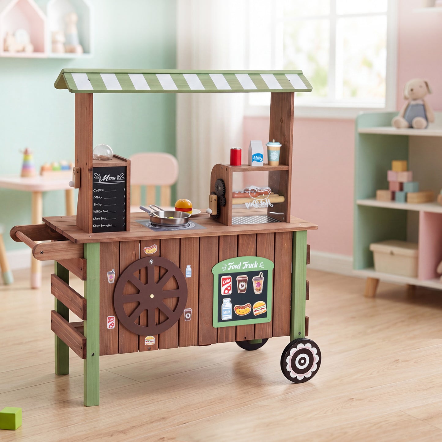 Wooden Grocery Store Playset, Large Wheels