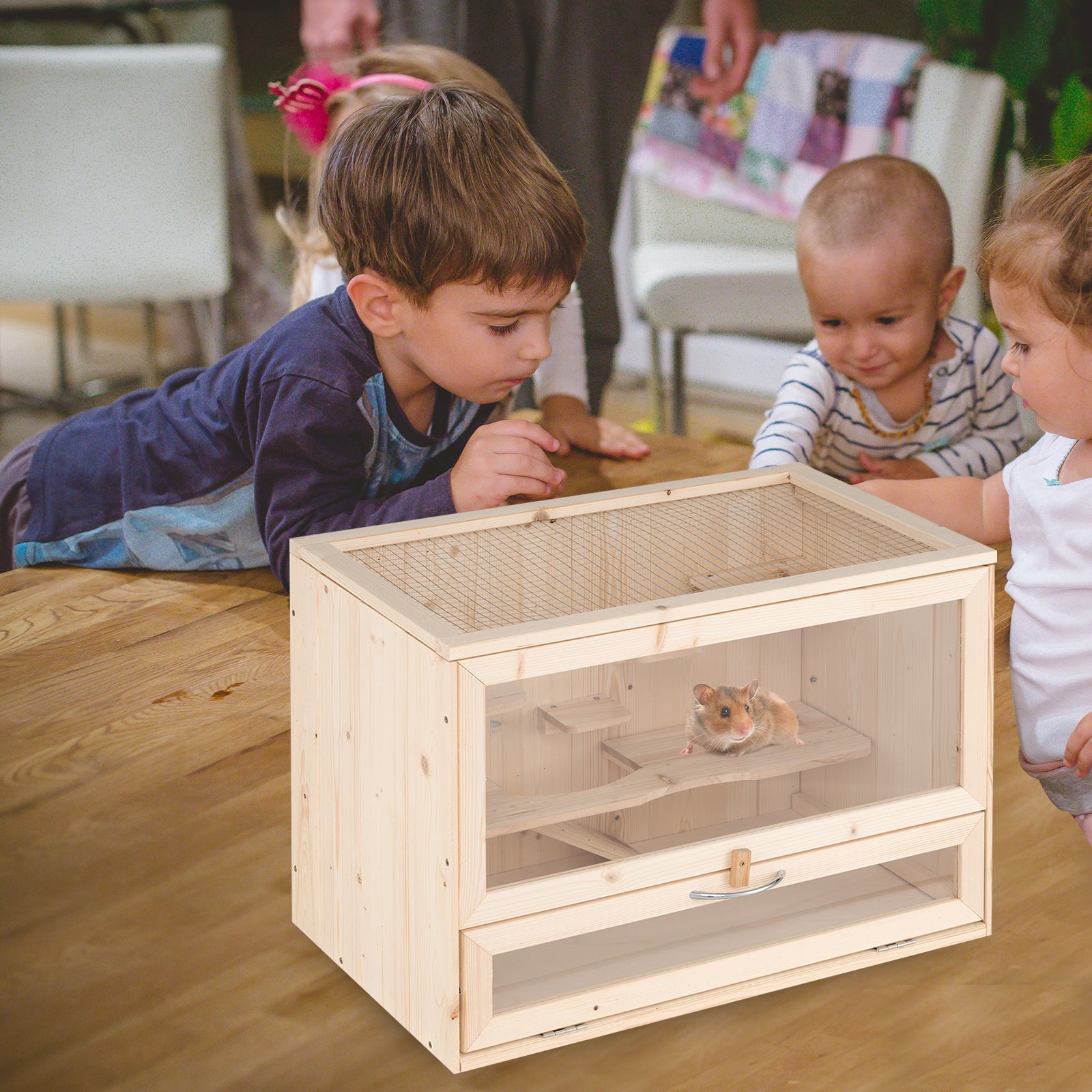 Wooden Hamster Cage with Mesh Flip Roof, Natural Pets at Gallery Canada