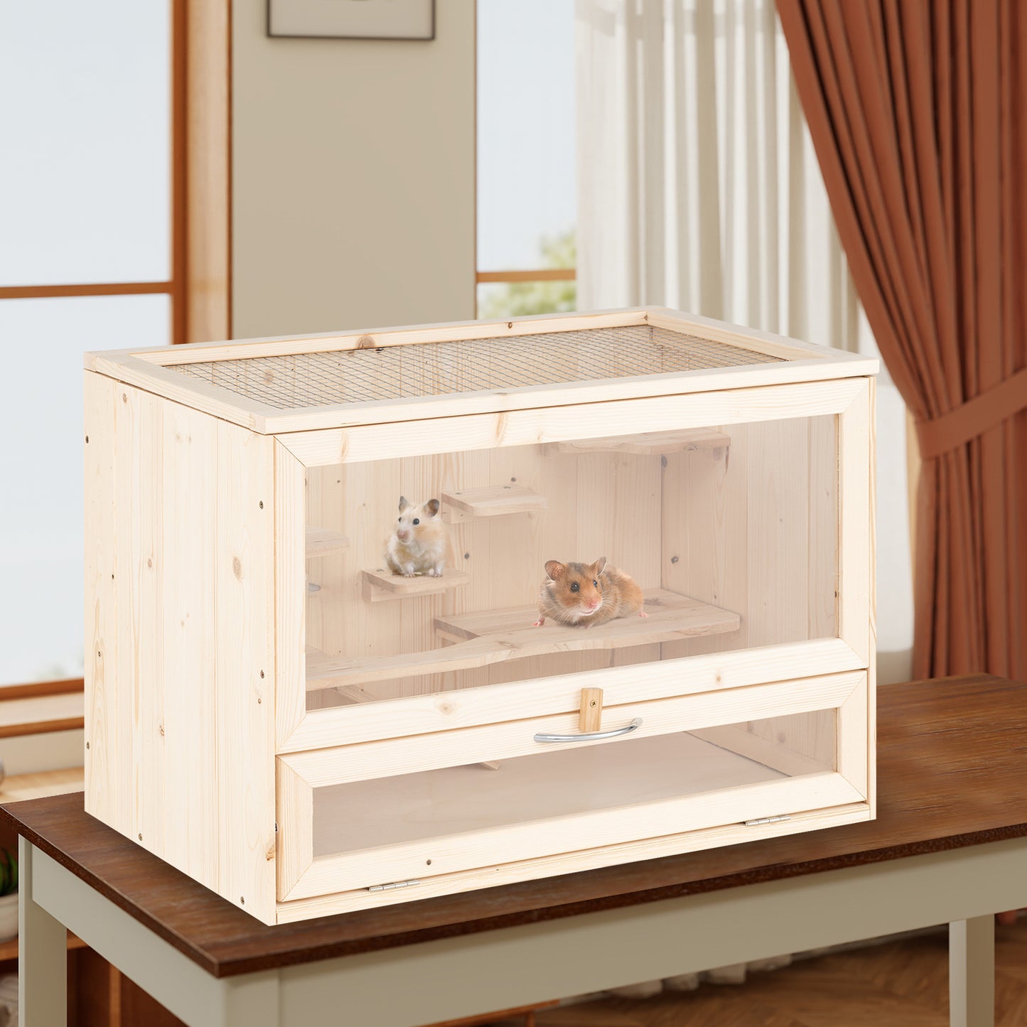 Wooden Hamster Cage with Mesh Flip Roof, Natural Pets at Gallery Canada