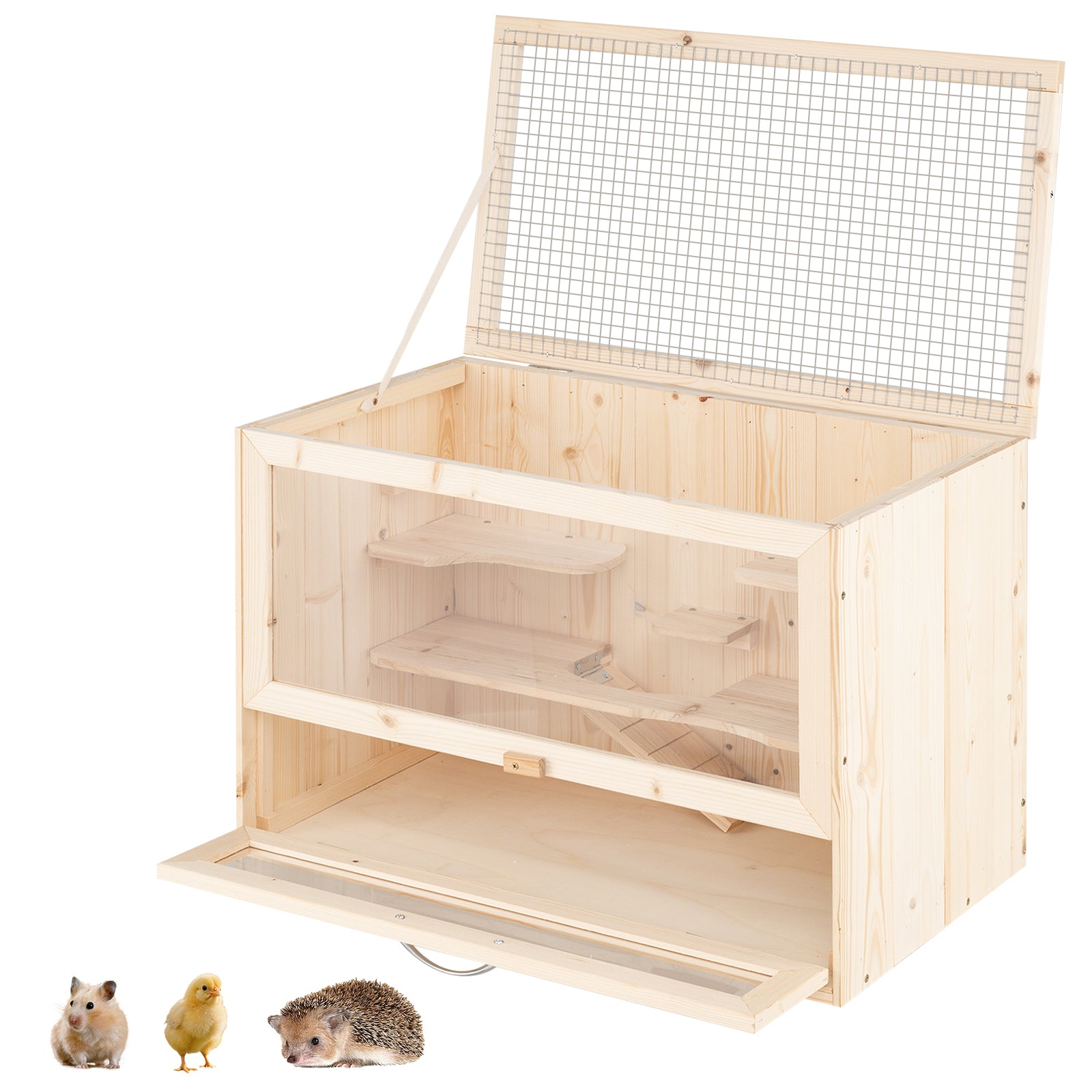 Wooden Hamster Cage with Mesh Flip Roof, Natural Pets at Gallery Canada