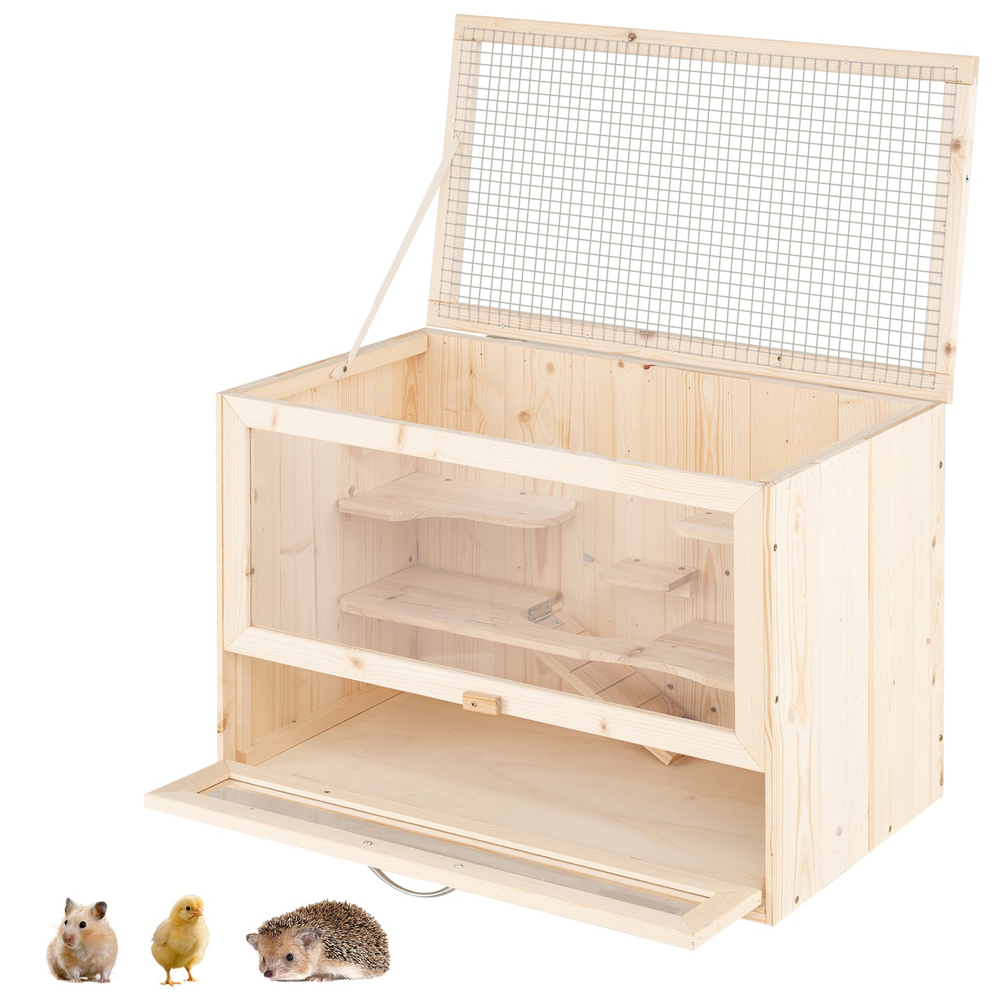 Wooden Hamster Cage with Mesh Flip Roof, Natural Pets at Gallery Canada