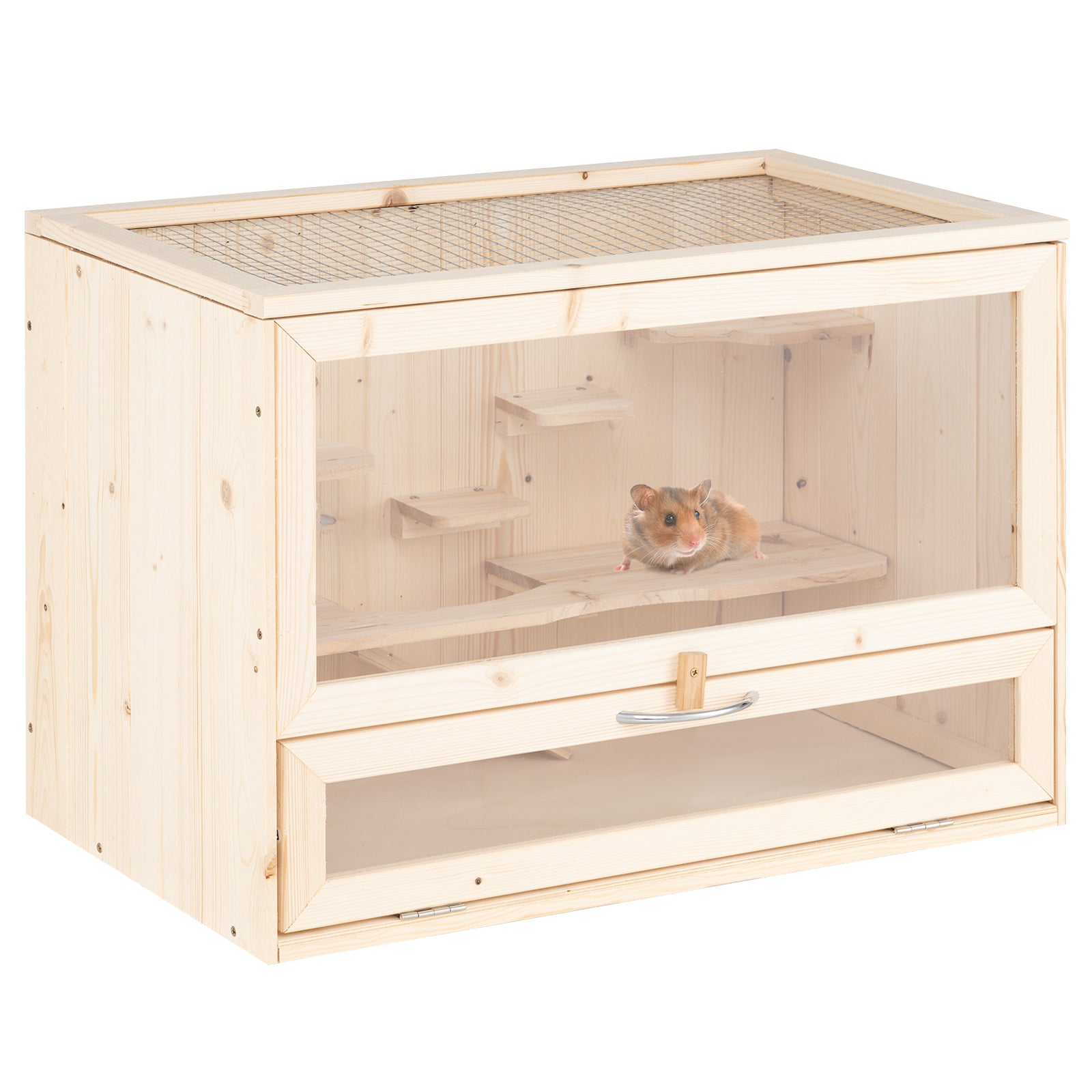 Wooden Hamster Cage with Mesh Flip Roof, Natural Pets at Gallery Canada