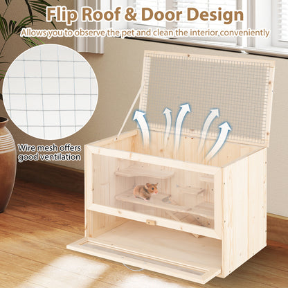 Wooden Hamster Cage with Mesh Flip Roof, Natural Pets at Gallery Canada