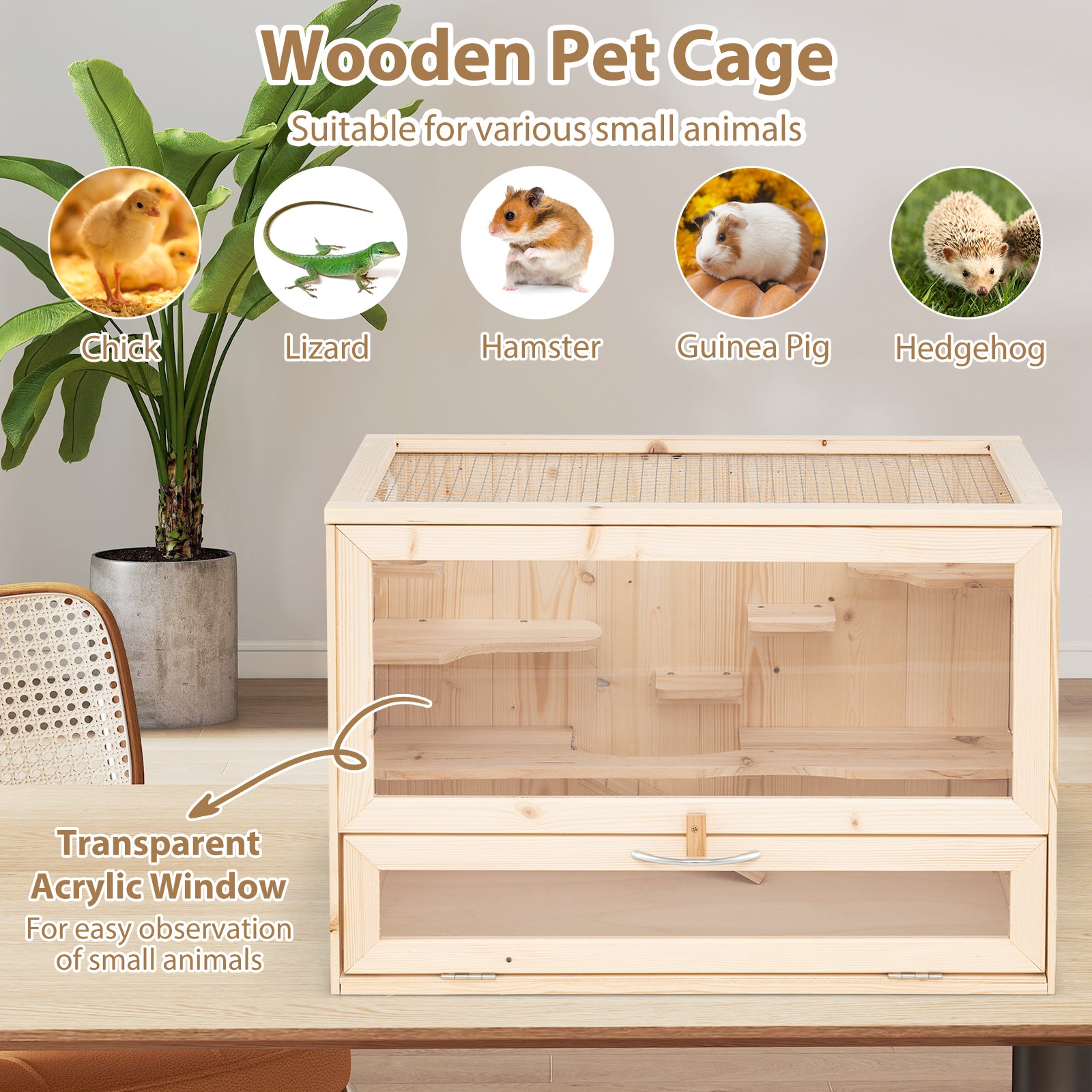 Wooden Hamster Cage with Mesh Flip Roof, Natural Pets at Gallery Canada