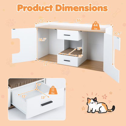 Wooden Hidden Cat House Cabinet, Wide Countertop, 2 Drawers, 2 Doors, Natural Cat Houses at Gallery Canada