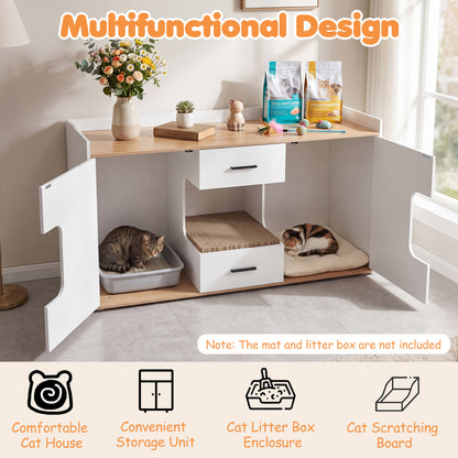Wooden Hidden Cat House Cabinet, Wide Countertop, 2 Drawers, 2 Doors, Natural Cat Houses at Gallery Canada