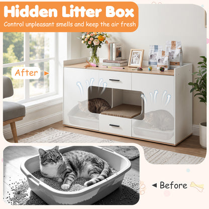 Wooden Hidden Cat House Cabinet, Wide Countertop, 2 Drawers, 2 Doors, Natural Cat Houses at Gallery Canada