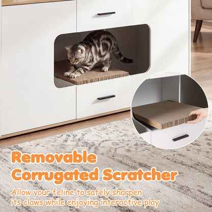 Wooden Hidden Cat House Cabinet, Wide Countertop, 2 Drawers, 2 Doors, Natural Cat Houses at Gallery Canada