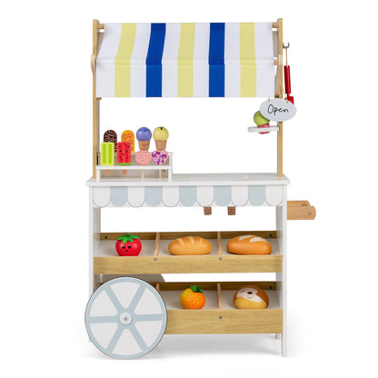 Wooden Ice Cream Cart for Kids 2-in-1 Grocery Store Playset with Display Shelves, White Play Kitchen Sets at Gallery Canada