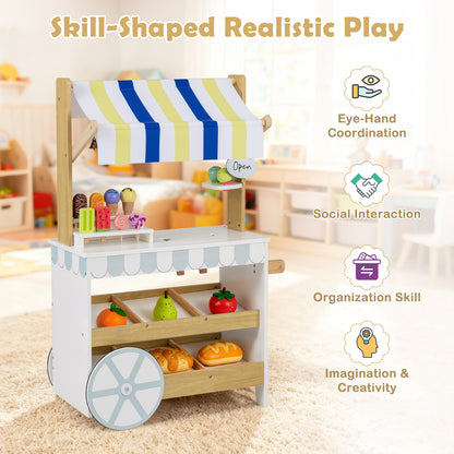 Wooden Ice Cream Cart for Kids 2-in-1 Grocery Store Playset with Display Shelves, White Play Kitchen Sets at Gallery Canada