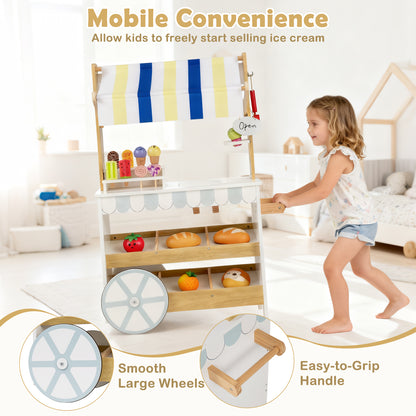 Wooden Ice Cream Cart for Kids 2-in-1 Grocery Store Playset with Display Shelves, White Play Kitchen Sets at Gallery Canada
