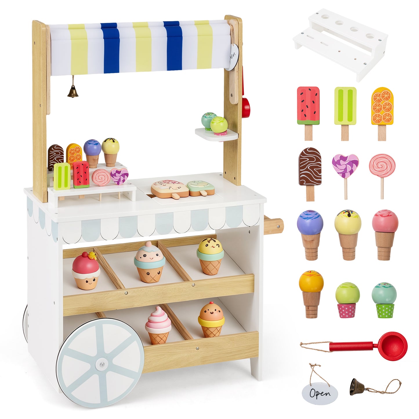 Wooden Ice Cream Cart for Kids 2-in-1 Grocery Store Playset with Display Shelves, White Play Kitchen Sets at Gallery Canada