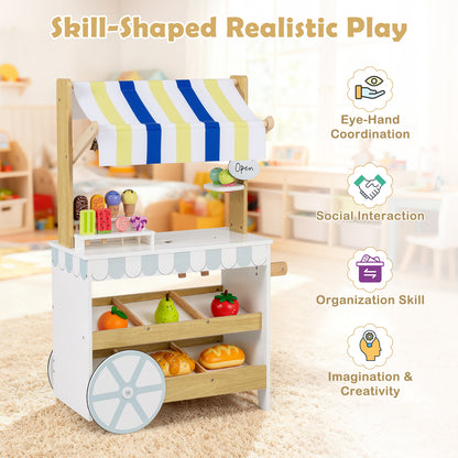 Wooden Ice Cream Cart for Kids 2-in-1 Grocery Store Playset with Display Shelves, White Play Kitchen Sets at Gallery Canada