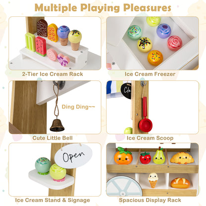 Wooden Ice Cream Cart for Kids 2-in-1 Grocery Store Playset with Display Shelves, White Play Kitchen Sets at Gallery Canada