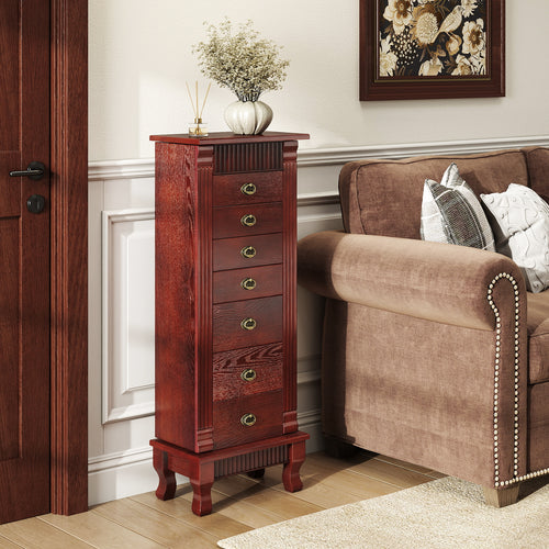 Wooden Jewelry Armoire Cabinet Storage Chest with Drawers and Swing Doors, Brown