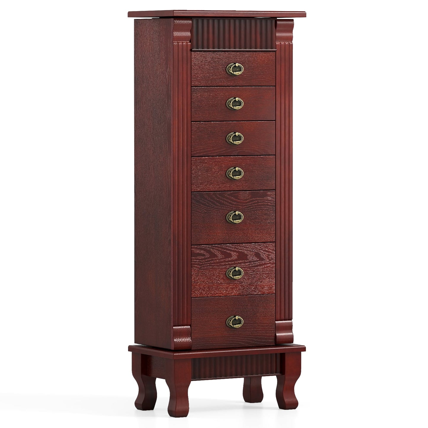 Wooden Jewelry Armoire Cabinet Storage Chest with Drawers and Swing Doors, Brown