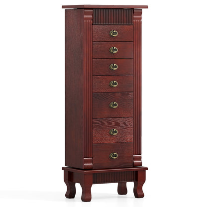 Wooden Jewelry Armoire Cabinet Storage Chest with Drawers and Swing Doors, Brown