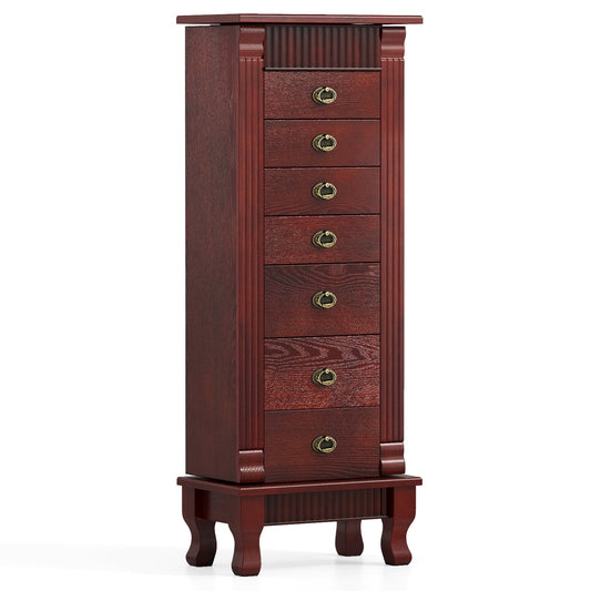 Wooden Jewelry Armoire Cabinet Storage Chest with Drawers and Swing Doors, Brown