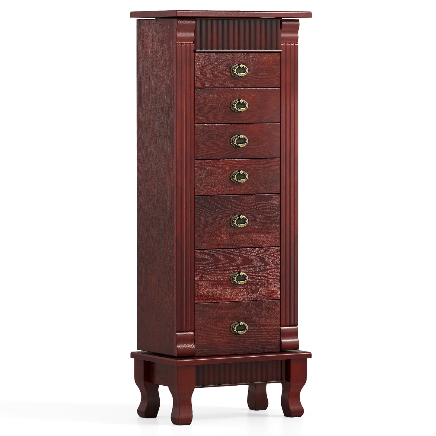 Wooden Jewelry Armoire Cabinet Storage Chest with Drawers and Swing Doors, Brown Jewelry Armoires Brown at Gallery Canada