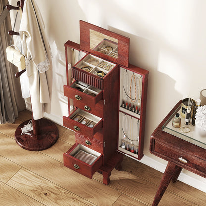 Wooden Jewelry Armoire Cabinet Storage Chest with Drawers and Swing Doors, Brown