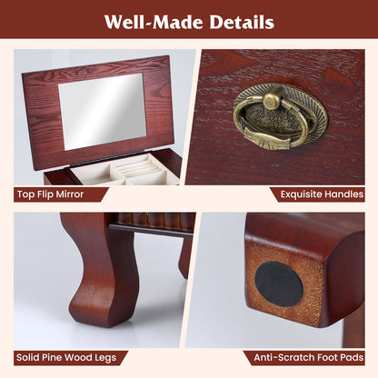 Wooden Jewelry Armoire Cabinet Storage Chest with Drawers and Swing Doors, Brown