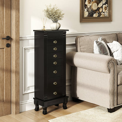 Wooden Jewelry Armoire Cabinet Storage Chest with Drawers and Swing Doors, Black