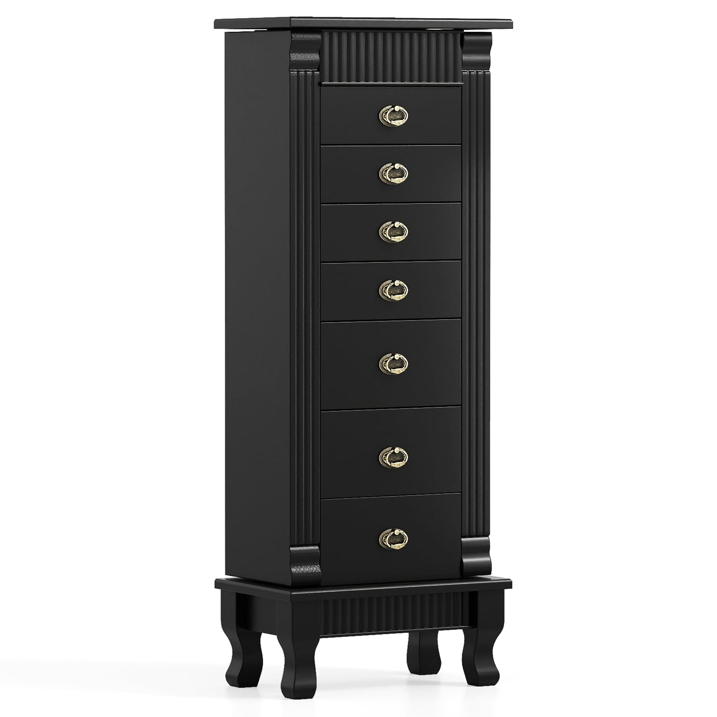 Wooden Jewelry Armoire Cabinet Storage Chest with Drawers and Swing Doors, Black