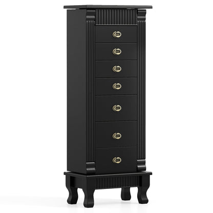 Wooden Jewelry Armoire Cabinet Storage Chest with Drawers and Swing Doors, Black