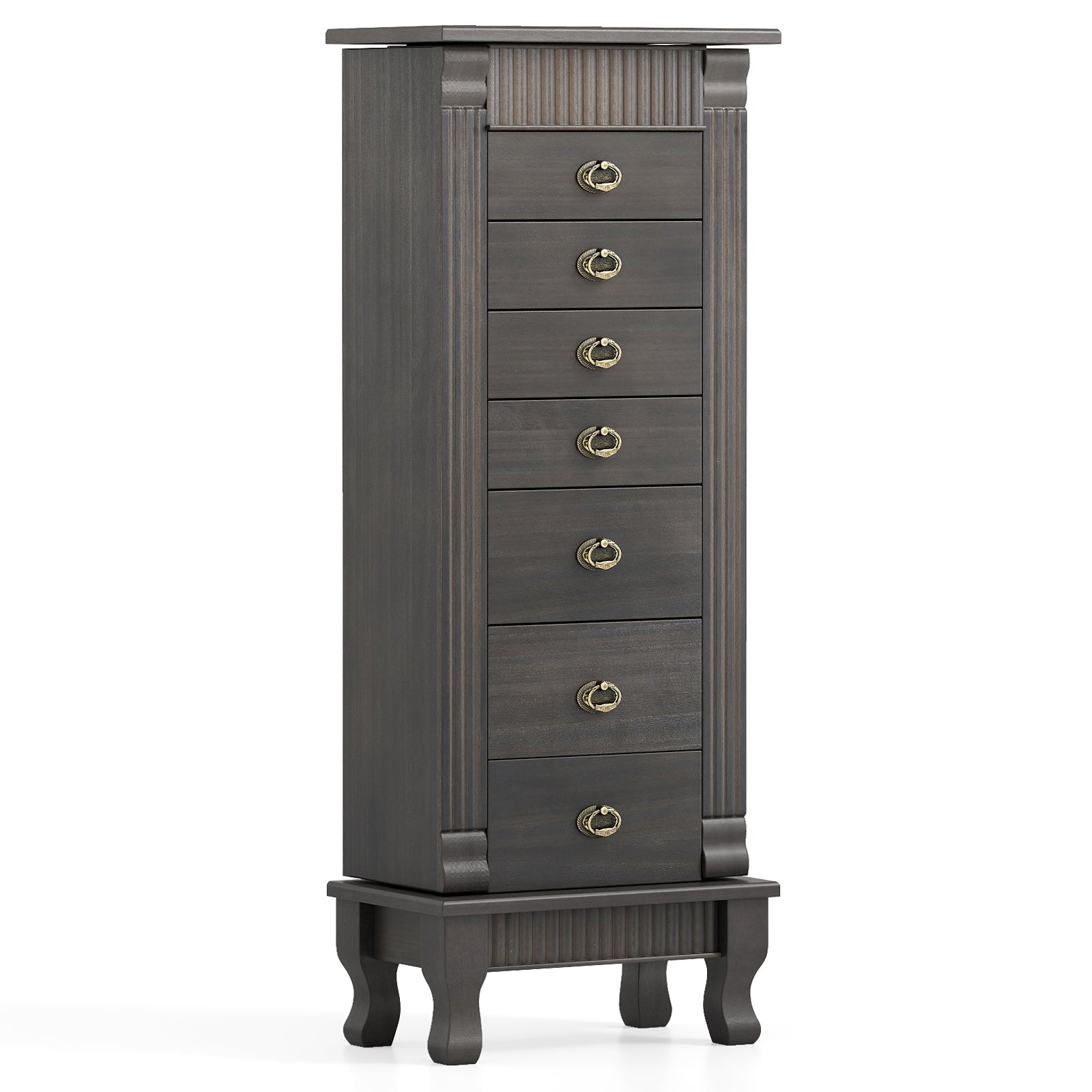 Wooden Jewelry Armoire Cabinet Storage Chest with Drawers and Swing Doors, Gray Jewelry Armoires Gray at Gallery Canada