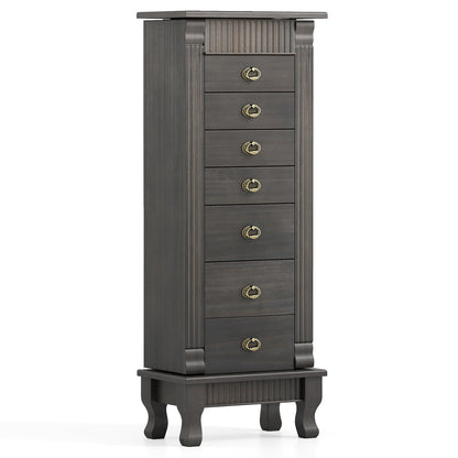 Wooden Jewelry Armoire Cabinet Storage Chest with Drawers and Swing Doors, Gray Jewelry Armoires Gray at Gallery Canada