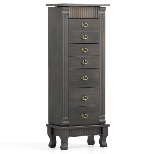 Wooden Jewelry Armoire Cabinet Storage Chest with Drawers and Swing Doors, Gray Jewelry Armoires Gray at Gallery Canada