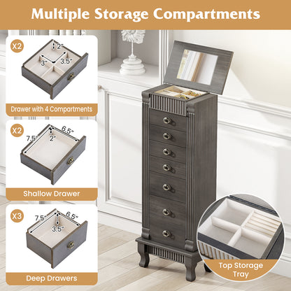 Wooden Jewelry Armoire Cabinet Storage Chest with Drawers and Swing Doors, Gray Jewelry Armoires at Gallery Canada