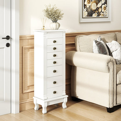 Wooden Jewelry Armoire Cabinet Storage Chest with Drawers and Swing Doors, White