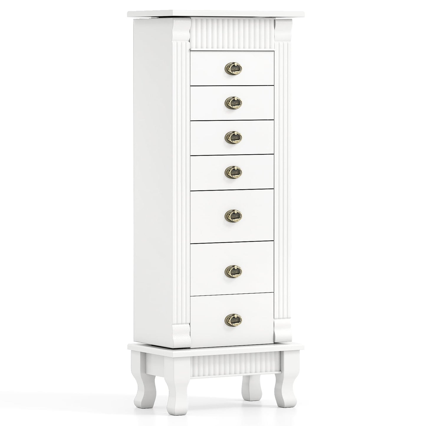 Wooden Jewelry Armoire Cabinet Storage Chest with Drawers and Swing Doors, White