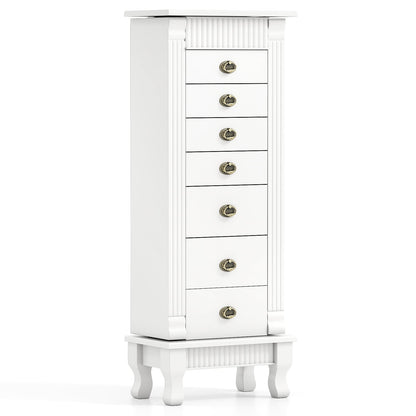 Wooden Jewelry Armoire Cabinet Storage Chest with Drawers and Swing Doors, White