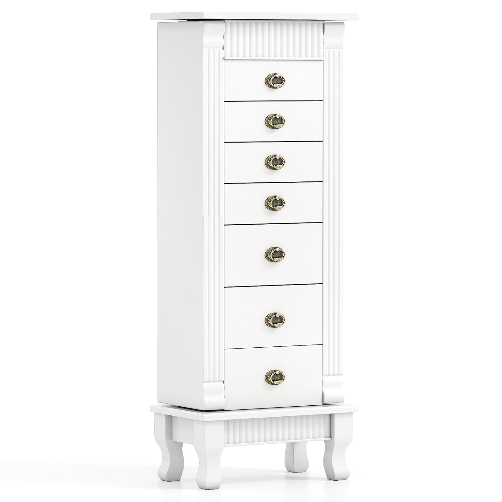 Wooden Jewelry Armoire Cabinet Storage Chest with Drawers and Swing Doors, White Jewelry Armoires at Gallery Canada