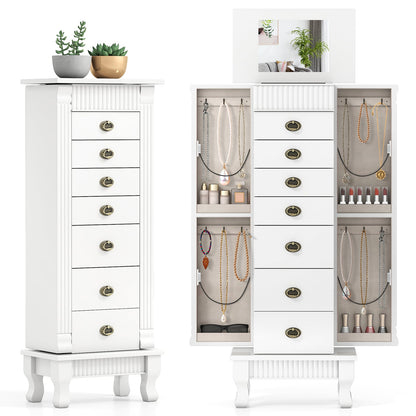 Wooden Jewelry Armoire Cabinet Storage Chest with Drawers and Swing Doors, White