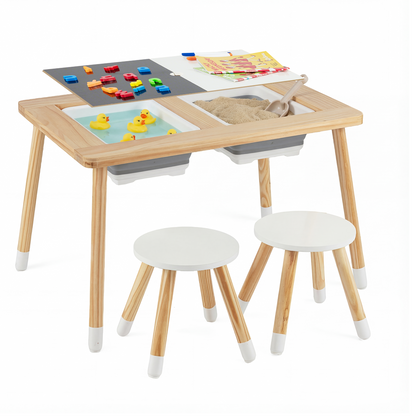 Wooden Kids Activity Table Set with Double-Sided Boards, Natural