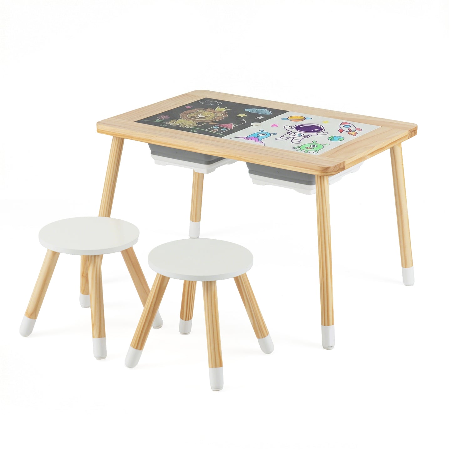 Wooden Kids Activity Table Set with Double-Sided Boards, Natural