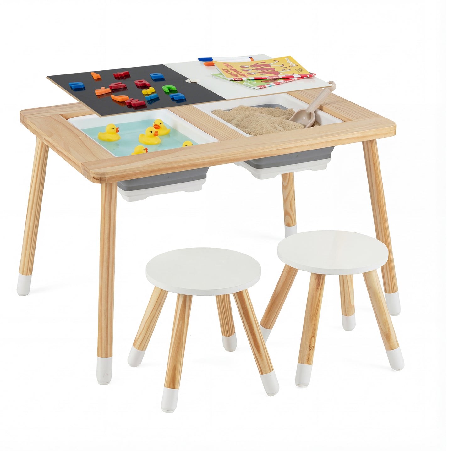 Wooden Kids Activity Table Set with Double-Sided Boards, Natural Kids Table & Chair Sets Natural at Gallery Canada