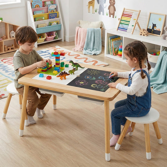 Wooden Kids Activity Table Set with Double-Sided Boards, Natural Kids Table & Chair Sets Natural at Gallery Canada