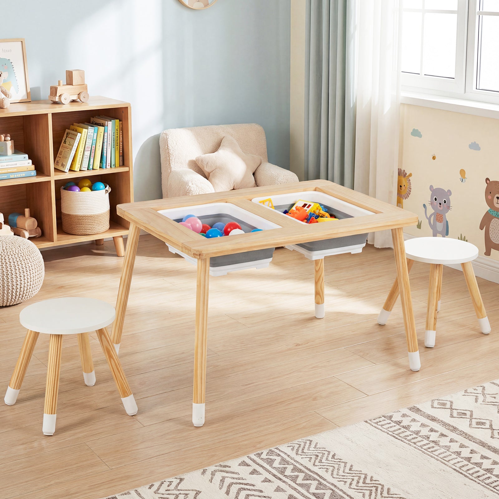 Wooden Kids Activity Table Set with Double-Sided Boards, Natural Kids Table & Chair Sets at Gallery Canada