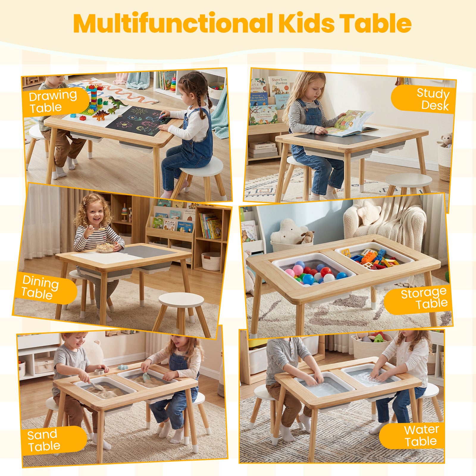 Wooden Kids Activity Table Set with Double-Sided Boards, Natural Kids Table & Chair Sets at Gallery Canada