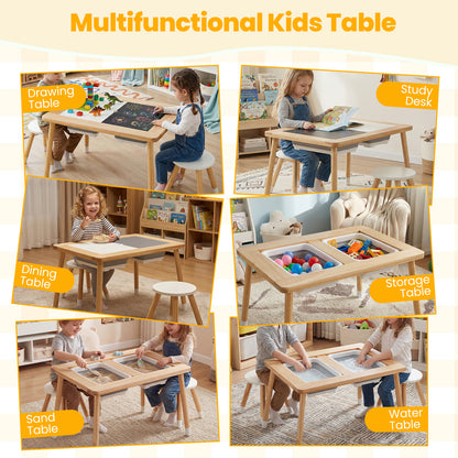Wooden Kids Activity Table Set with Double-Sided Boards, Natural Kids Table & Chair Sets at Gallery Canada