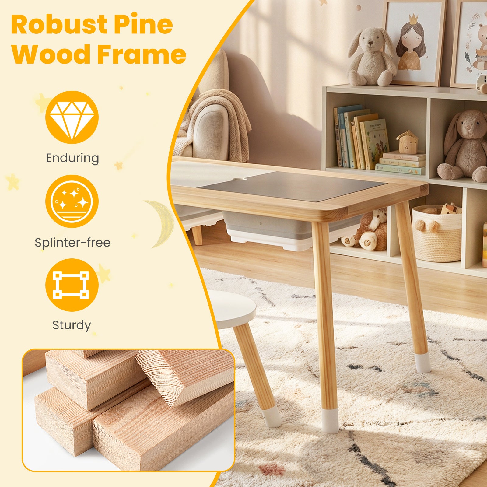 Wooden Kids Activity Table Set with Double-Sided Boards, Natural Kids Table & Chair Sets at Gallery Canada
