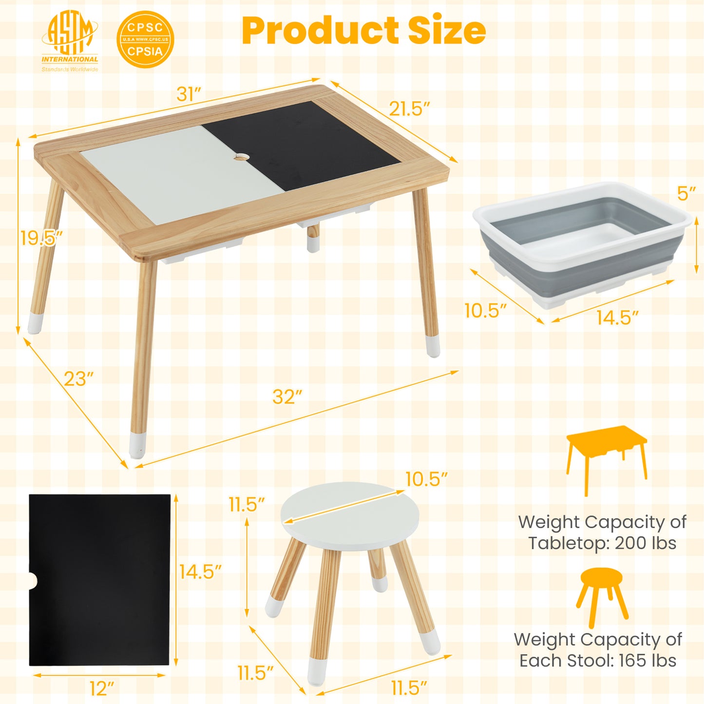 Wooden Kids Activity Table Set with Double-Sided Boards, Natural Kids Table & Chair Sets at Gallery Canada