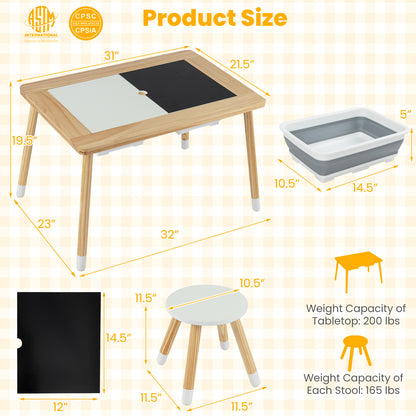 Wooden Kids Activity Table Set with Double-Sided Boards, Natural Kids Table & Chair Sets at Gallery Canada