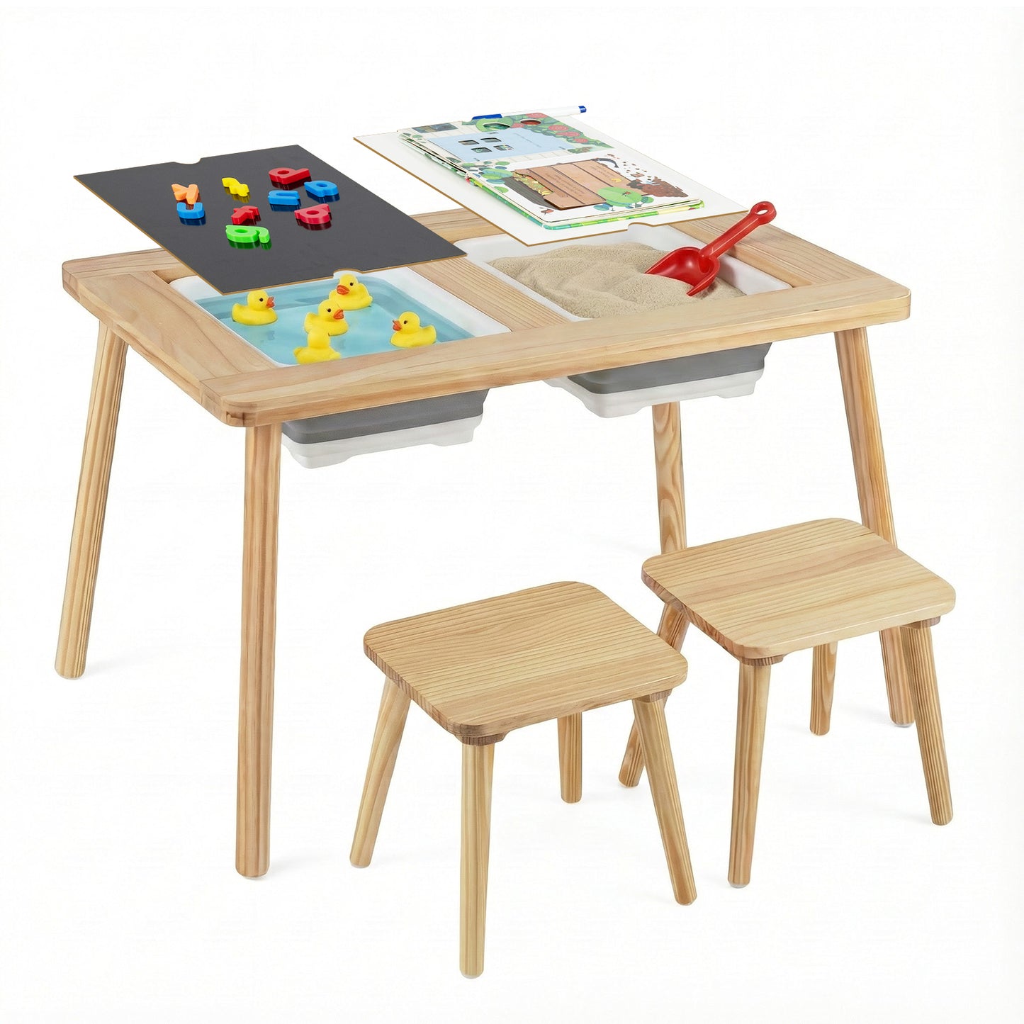Wooden Kids Activity Table Set with 2 Foldable Storage Bins, Natural Kids Table & Chair Sets at Gallery Canada